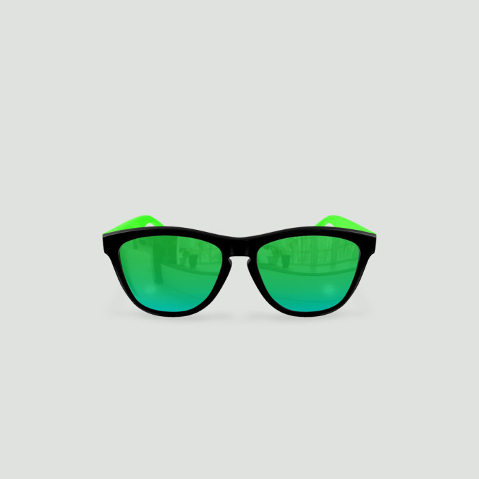 Little Original - Lunettes de soleil enfant rondes Noir / Miroir Vert-Vert